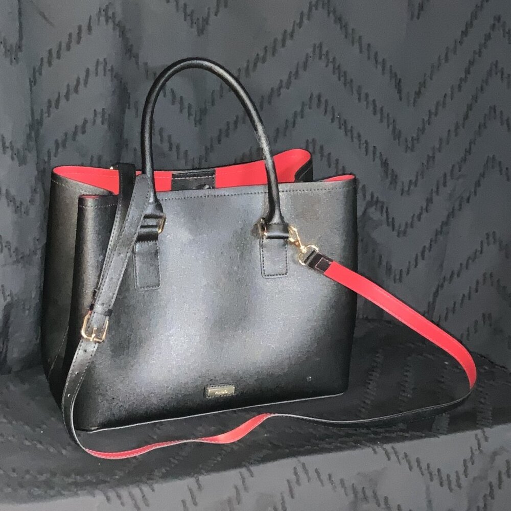 🎉ALDO Black Pebbled Leather Tote - Sleek Red Interior & Gold Hardware